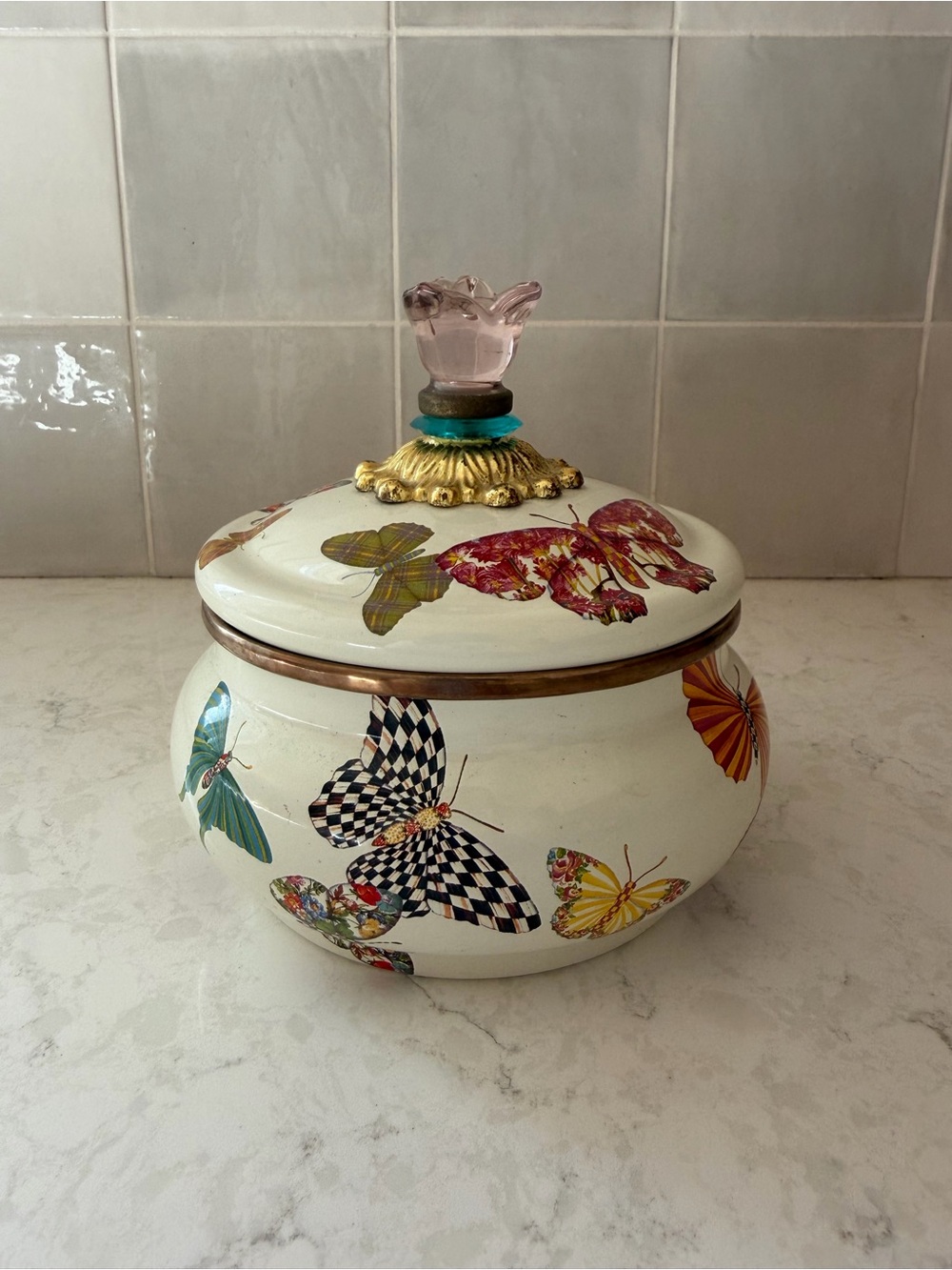 MacKenzie-Childs White Butterfly Squash Pot RETIRED